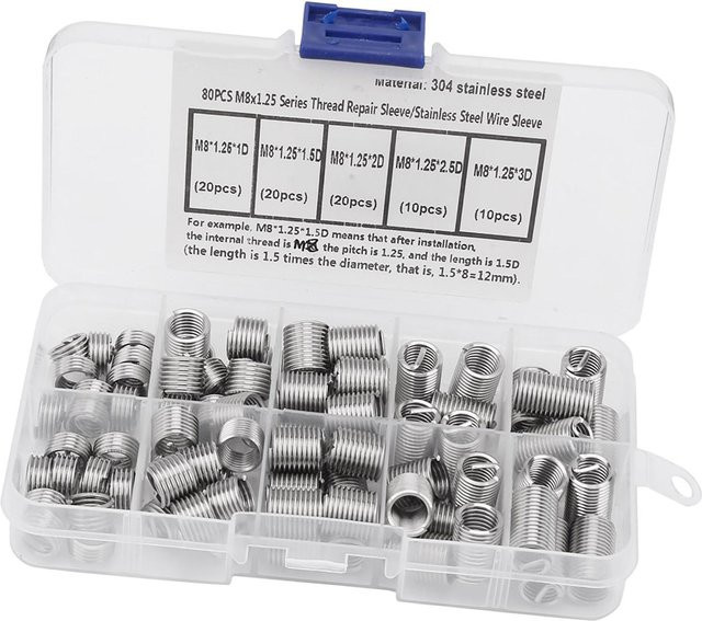 Fishine 80er Set Drahtwendel Helikal Schraubgewindeeinsätze aus Edelstahl in Silber M8*1,25 - Bild 1