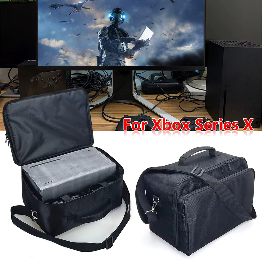 Shunmaii Wasserdichte Umhängetasche in Schwarz für Xbox Series X/S Konsolen, Controller und Zubehör mit Doppelschicht-Design - Bild 2