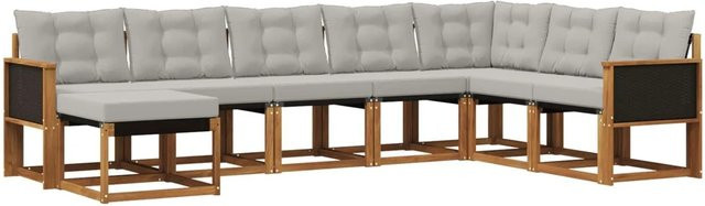 vidaXL Outdoor-Sofagarnitur L-Form aus Massivholz Akazie mit 8 Kissen in Natur und Hellgrau - Bild 1