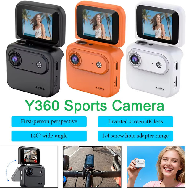 luxuglow Y360 Action Camera mit 4K Ultra-HD Aufnahme, Klappbildschirm und Anti-Shake Funktion für Vlogs, erhältlich in Schwarz oder Weiß - Bild 1