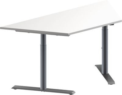 Schäfer Shop Genius Konferenztisch MODENA FLEX, Trapezform mit T-Fuß Rundrohr, Farbe Weiß/Weißaluminium, B: 160 cm, T: 80 cm, H: 65-85 cm - Bild 1