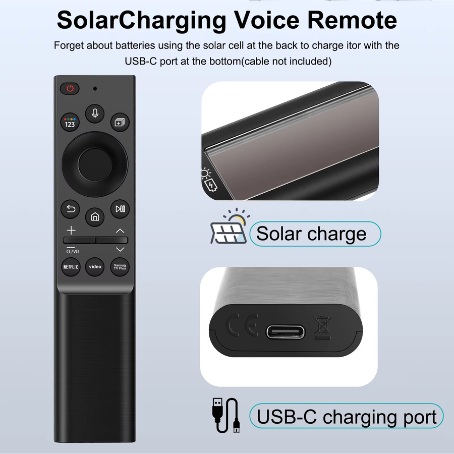 Samsung Solar-Sprachfernbedienung für Frame TV BN59-01357A/F/P, wiederaufladbare Smart-Fernbedienung in Schwarz - Bild 3