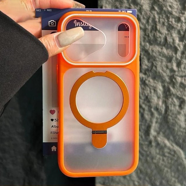 YULIN Magnetische Faltbare Metallring Schutzhülle für iPhone 14 Plus in Schwarz und Orange - Bild 1
