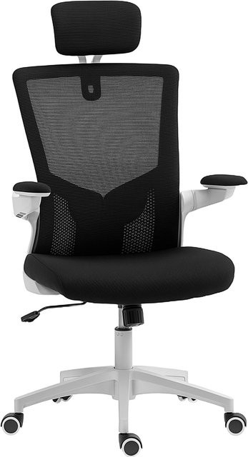HOMCOM ergonomischer Bürostuhl in Schwarz mit Kopfstütze, Lendenstütze und klappbaren Armlehnen, höhenverstellbarer Bürosessel mit Wippfunktion und 360 Grad Drehsitz für Home Office - Bild 1