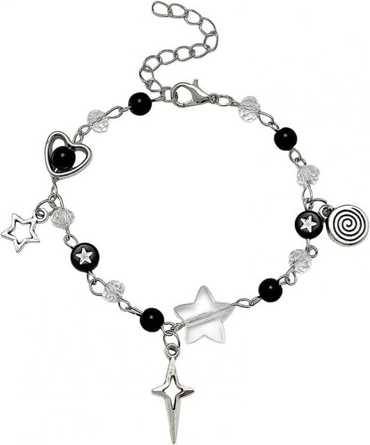 Charm-Armband Messing, Silber, Damen, mit Sternperlen und Gitarrenanhänger - Bild 1