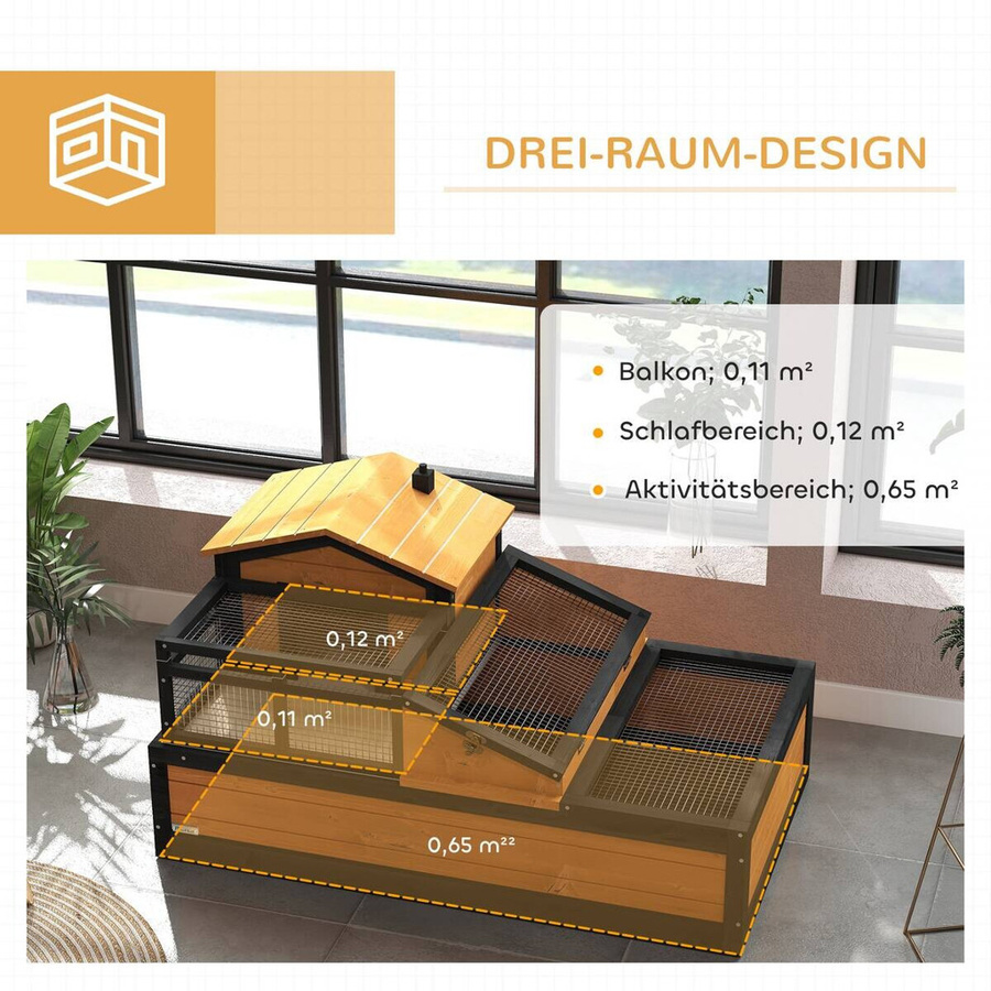 PawHut Schildkrötenhaus aus Holz mit zwei Ebenen und Balkon, wetterfestes Reptiliengehege für den Außenbereich, Gelb, B/T/H: 112 x 65 x 60 cm - Bild 4