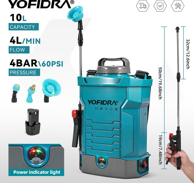 YOFIDRA Elektrischer Rucksacksprüher in Türkis mit 10 l Kapazität und Akkubetrieb für die Gartenbewässerung - Bild 1