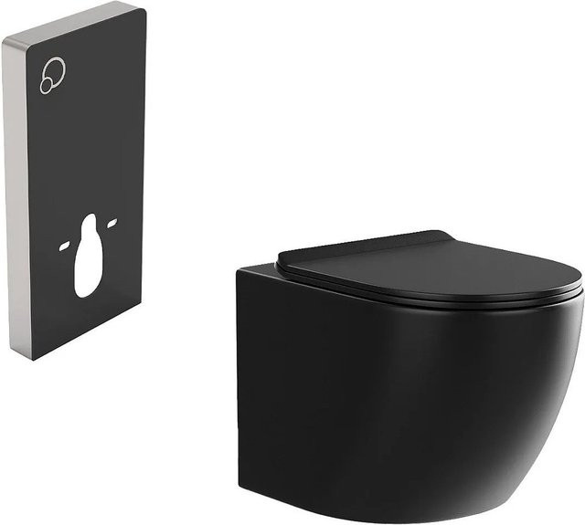 Vente-unique Hänge-WC aus Keramik in Schwarz, Breite: 36 cm - Bild 1