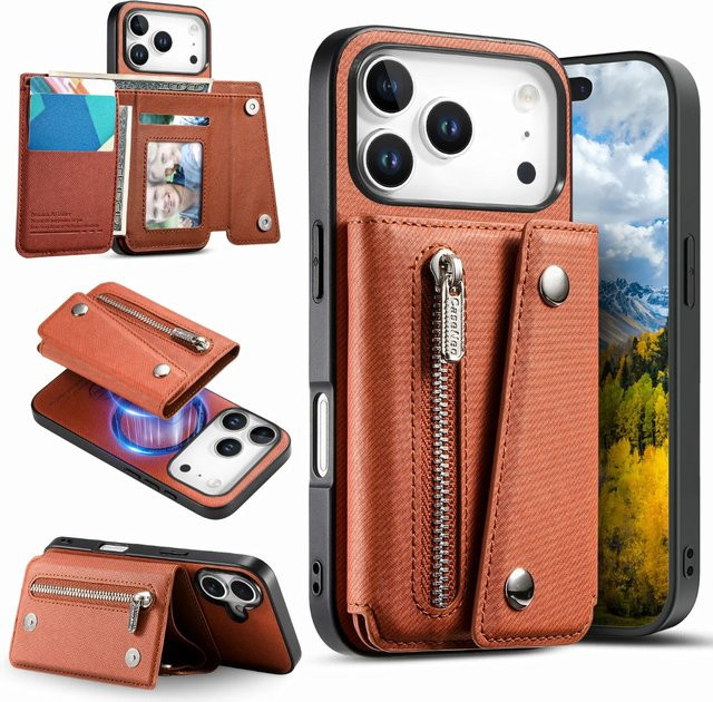 SZMUGUA MagSafe Magnetische Kartenhalter-Reißverschluss-Brieftasche und Handyhülle für iPhone kompatibel mit iPhone 17 Pro Max, 16, 15, 14, 13, 12, 11 in Blau und Pink - Bild 1
