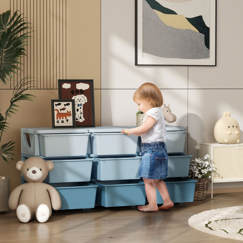HOMCOM Schubladenschrank für Kinder als Spielzeug-Organizer mit 9 Aufbewahrungsboxen, Blau, H: 113 cm, B: 37 cm, T: 56,5 cm - Bild 2