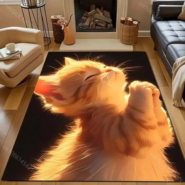 Wucifang Jewelry 3D Teppich mit lustigem betendem Katzenmotiv, modern und waschbar, B/B: 60 x 40 cm, mehrfarbig - Bild 1