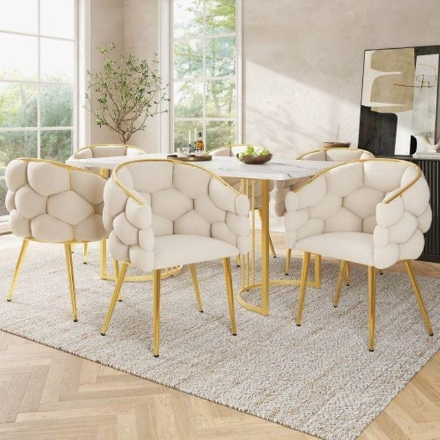 6er-Set MUVOE Samtstühle in Beige mit vergoldeten Eisenbeinen für dein Esszimmer - Bild 1