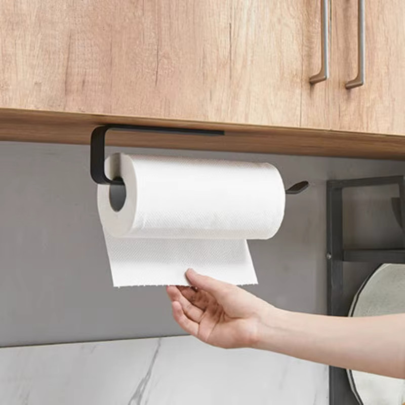 Selbstklebender Wand-Taschentuchhalter aus Metall in Schwarz für Küche und Bad zur platzsparenden Aufbewahrung von Toilettenpapier und Handtüchern ohne Bohren - Bild 1