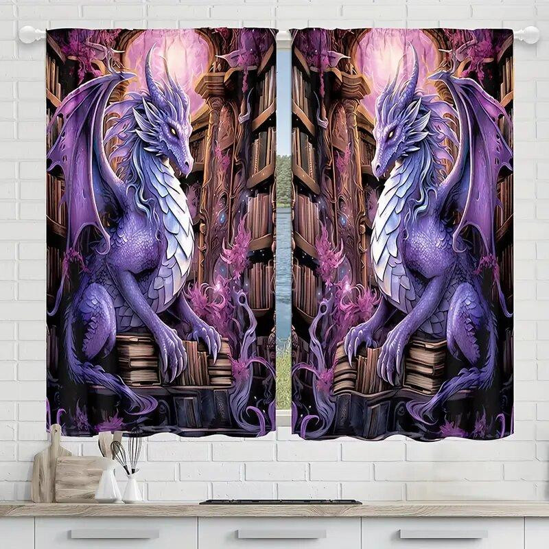 Tonnika Chen Vorhänge mit edlem Drachenmuster in Lila, Set aus 2 Stück, Breite: 100 cm, Höhe: 70 cm - Bild 2