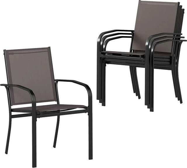 Costway 4er Set Gartenstühle aus Textilene in Grau, stapelbar mit Armlehnen, B/T/H: 57,5 x 61 x 89 cm - Bild 1