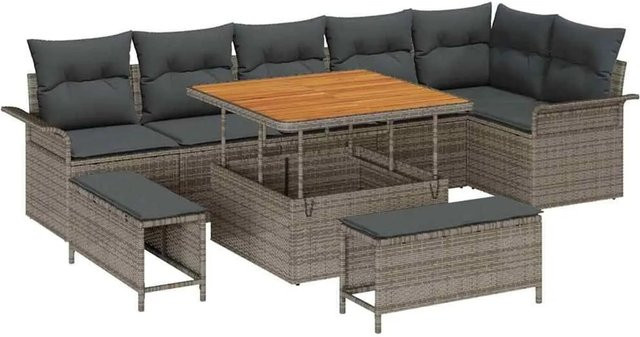 vidaXL Garten-Sofa-Set 9-teilig in Grau mit Kissen und integriertem Stauraum für Terrasse und Garten - Bild 1