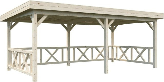 Palmako Pavillon Lenna Set 307 aus Fichtenholz in Braun, B/H/T: 588 x 245 x 300 cm, transparent tauchgrundiert - Bild 1