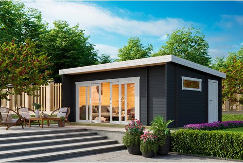 Lasita Blockbohlenhaus Java Gartenhaus mit Pultdach in Carbongrau, B/H/T: 348 x 256,5 x 470 cm - Bild 3