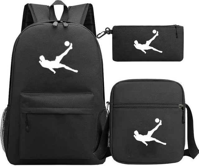 3-teiliges Schulrucksack-Set aus Oxford-Stoff in Schwarz mit Schultasche und Federmäppchen - Bild 1