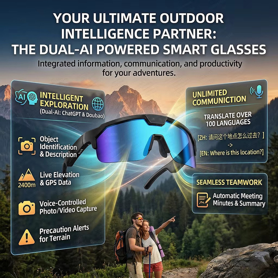 GUHUAVMI KI-Smart-Brille mit ChatGPT, 1200P Kamera, 30MP Anti-Shake Videofunktion und Dual-Mikrofon, Schwarz - Bild 4