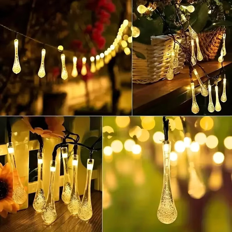 Solar-LED-Lichterkette in Kristall-Tropfenform von OKAL RED EAST, transparente Wassertropfen-Pendelleuchte für den Außenbereich, Garten und Weihnachten - Bild 3