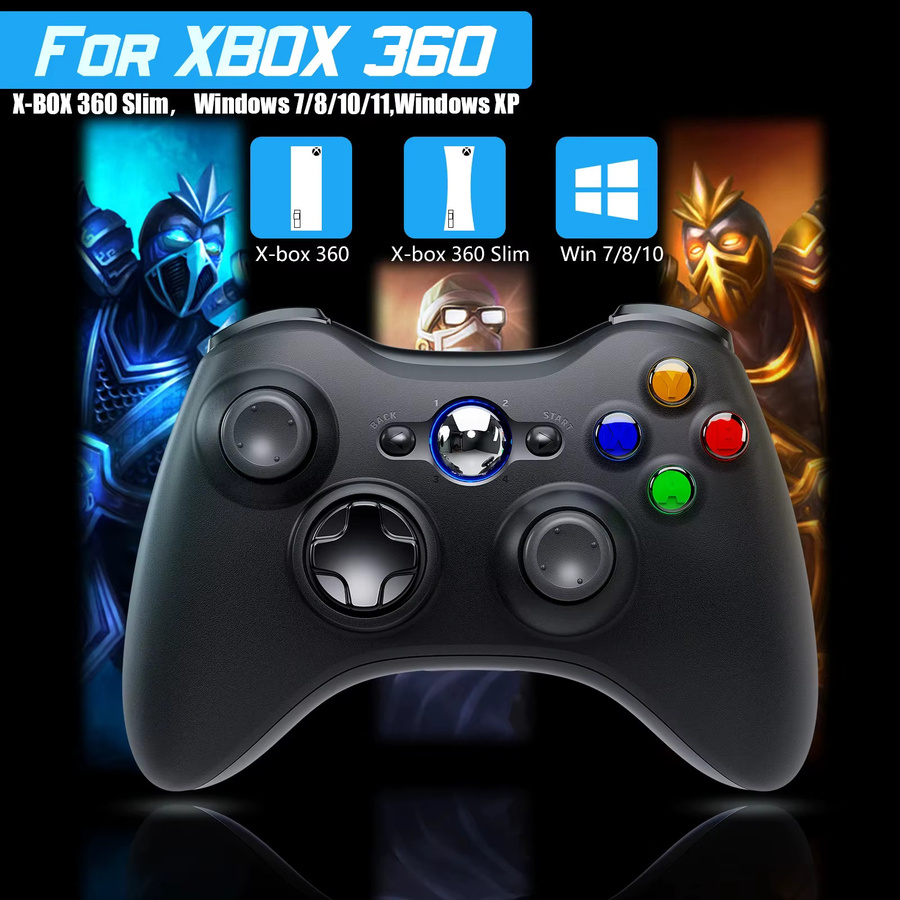 Bonacell Kabelloser 2,4G Controller für Xbox 360 und PC mit Dualer Vibration, Gamepad Joystick für Windows in Schwarz und Weiß - Bild 2