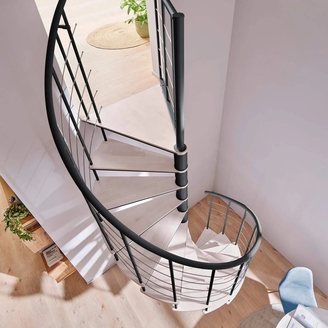 Treppen Intercon Wendeltreppe Select mit 13 Stufen in Lava-Anthrazit und Buche Weiß, Durchmesser: 120 cm - Bild 1