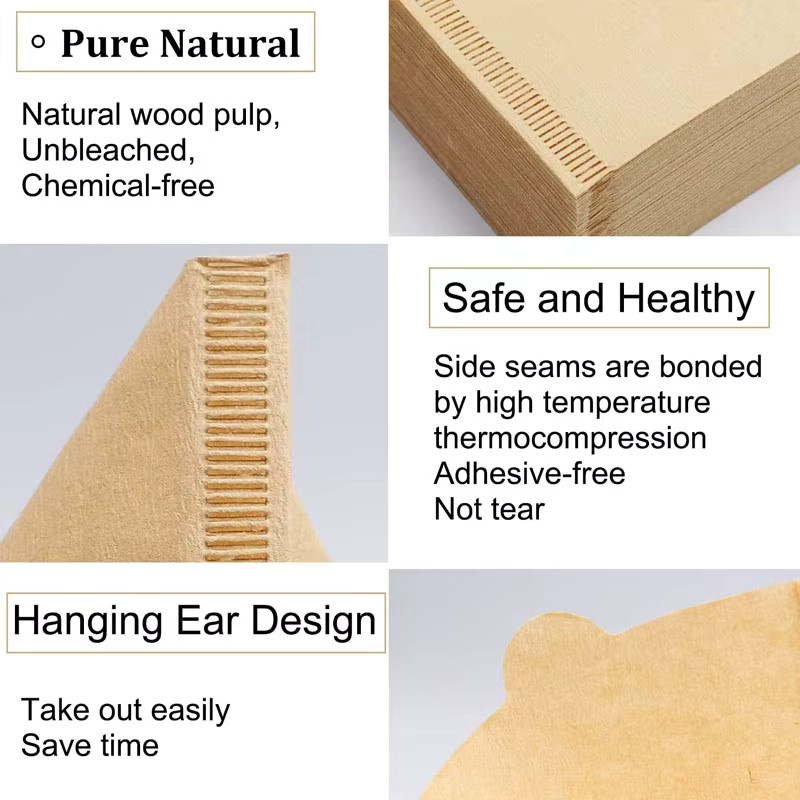 100 Stück Kaffeefilterpapier aus Naturpapier in Braun für 1–4 Tassen, V-förmige Einweg-Filter für Kaffee und Cafés - Bild 3