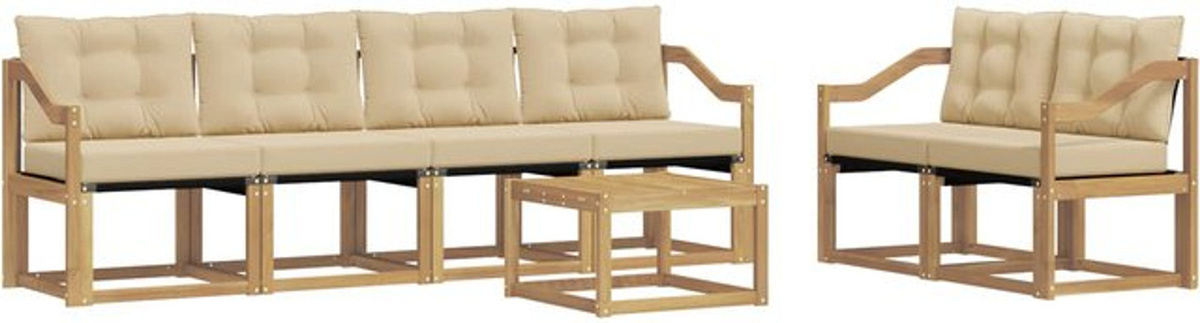 7-teilige Outdoor-Sofagarnitur aus Akazie mit Kissen in Weiß und Beige von vidaXL - Bild 1