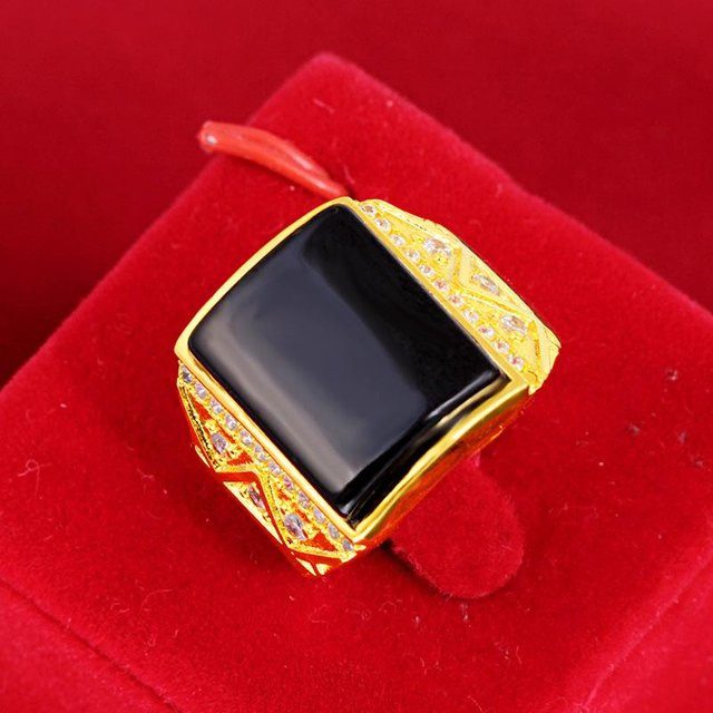 Ring Messing vergoldet, Imitation Gold, Herren, offener Ring, black - Bild 1