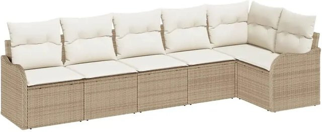 vidaXL 6-teiliges Garten-Sofa-Set aus Polyrattan in Beige mit Kissen und UV-beständigen Polstern für Terrasse und Balkon - Bild 1