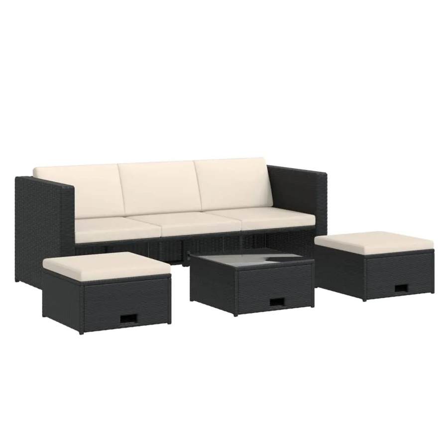 vidaXL 4-tlg. Garten-Lounge-Set aus Poly Rattan in Schwarz mit Auflagen und Glastisch - Bild 2