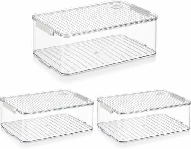 Relaxdays Kühlschrank Organizer 3er Set aus Kunststoff, transparent und stapelbar, B: 21 cm, T: 10,5 cm, H: 33 cm - Bild 1