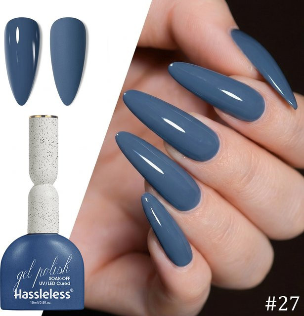 Hassleless Gel-Nagellack, Tiefblau-Grau, 15 ml, Glänzend - Bild 1