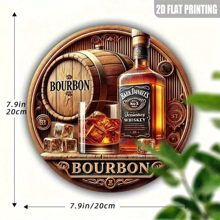 CIFBUY Vintage Bourbon-Whiskey Metallschild in Braun, rundes Wandkunst-Dekor für drinnen und draußen - Bild 2