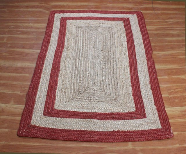 Handgefertigter Jute Teppich King of the Jute Rugs rechteckig in Beige/Rot mit Bordüre, Breite: 60 cm, Länge: 120 cm - Bild 1