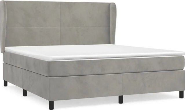 vidaXL Boxspringbett mit Matratze in Hellgrau aus Samt, Hybrid-Bett mit Taschenfederkern, B/T/H: 160 x 200 x 128 cm - Bild 1