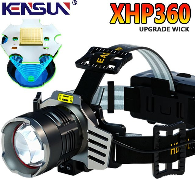 KENSUN LED-Scheinwerfer mit 60 W Leistung in Schwarz mit Teleskop-Zoom für Camping und Angeln - Bild 1