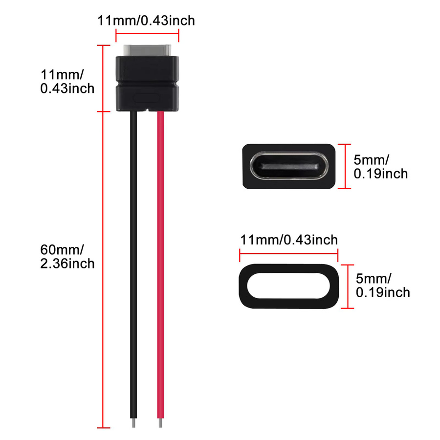 AOKIN USB-C Pigtail-Kabel 2-polig mit Lötanschluss, 5V 2,5A, Schwarz - Bild 2