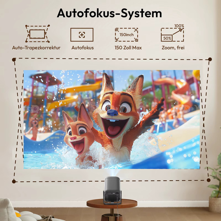XGODY 4K Projektor mit Android 11, 300 ANSI, Autofokus, Keystone und Wifi6, Tragbares Heimkino in Schwarz - Bild 3