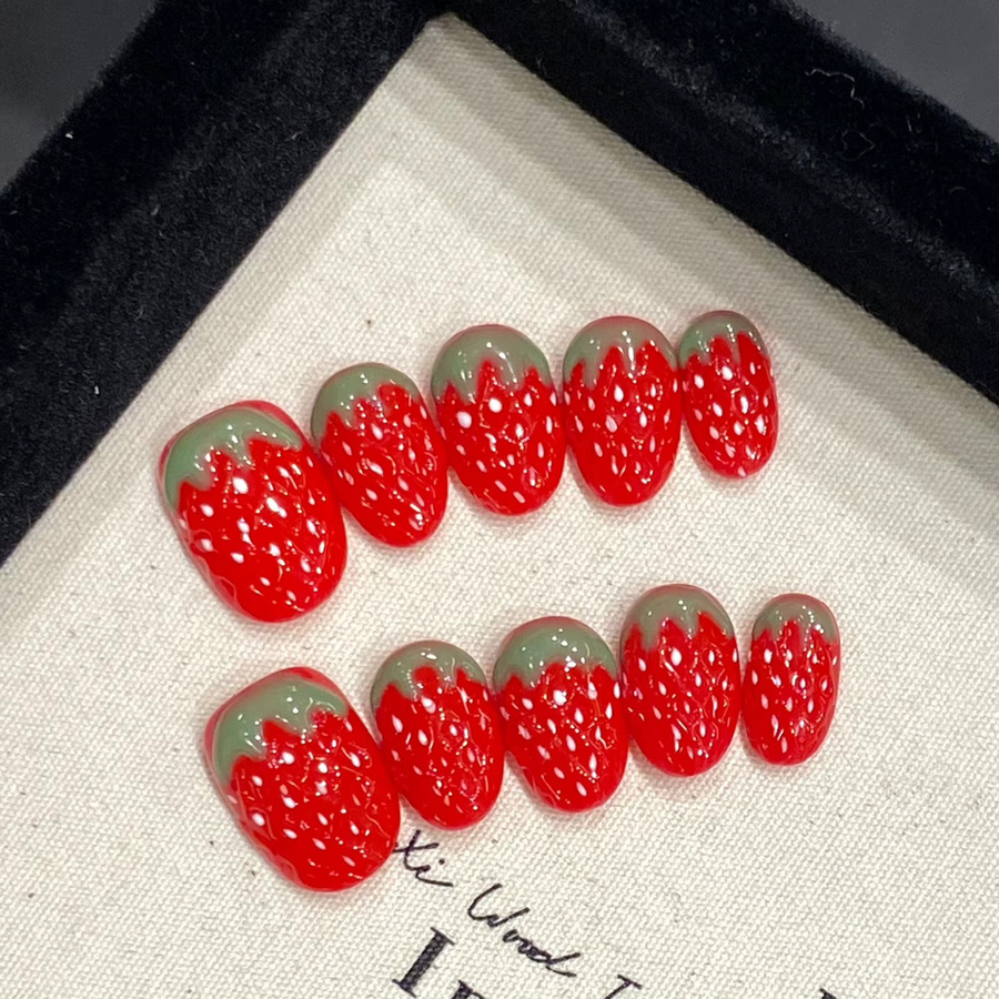 YADORNOS Künstliche Nägel, rote Erdbeer-Designs, Glänzend, 10 Stück - Bild 2