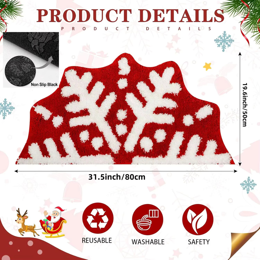VIKAMA Weihnachts-Teppich aus Kaschmirimitat in Rot, rutschfest und weich, B/T: 60 x 40 cm - Bild 2