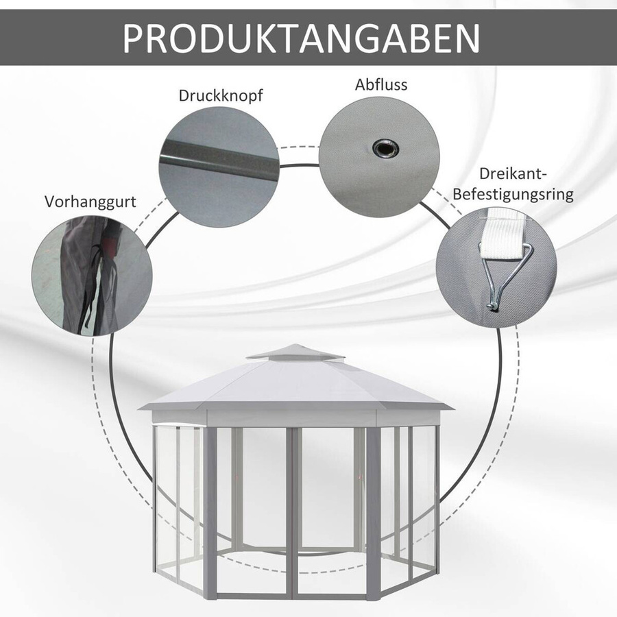 Outsunny Gartenpavillon aus Polyester und Metall in Grau B/T/H: 400 x 400 x 285 cm - Bild 4