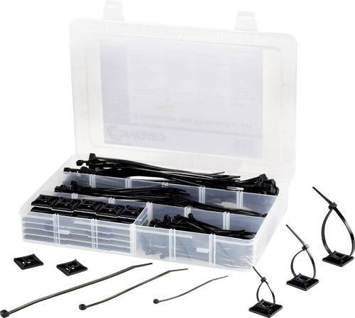 TRU Components EPR-350UV Kabelbinder-Sortiment Schwarz aus Kunststoff, Set mit 100 x 2,5 mm, 142 x 3,2 mm und 190 x 4,8 mm - Bild 1