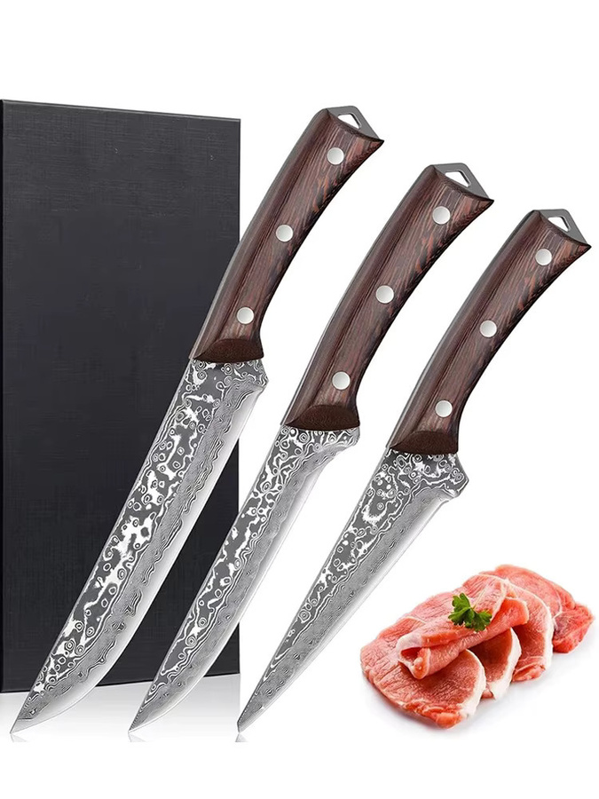 XIAOTIANLAI Japanisches Kochmesser-Set, 3-teilig, Silber, mit Holzgriff zum Schneiden von Fleisch und Geflügel - Bild 8