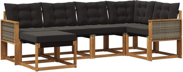 vidaXL Outdoor-Sofagarnitur L-Shape aus Akazienholz mit Textilene und Kissen, Schwarz und Natur - Bild 1
