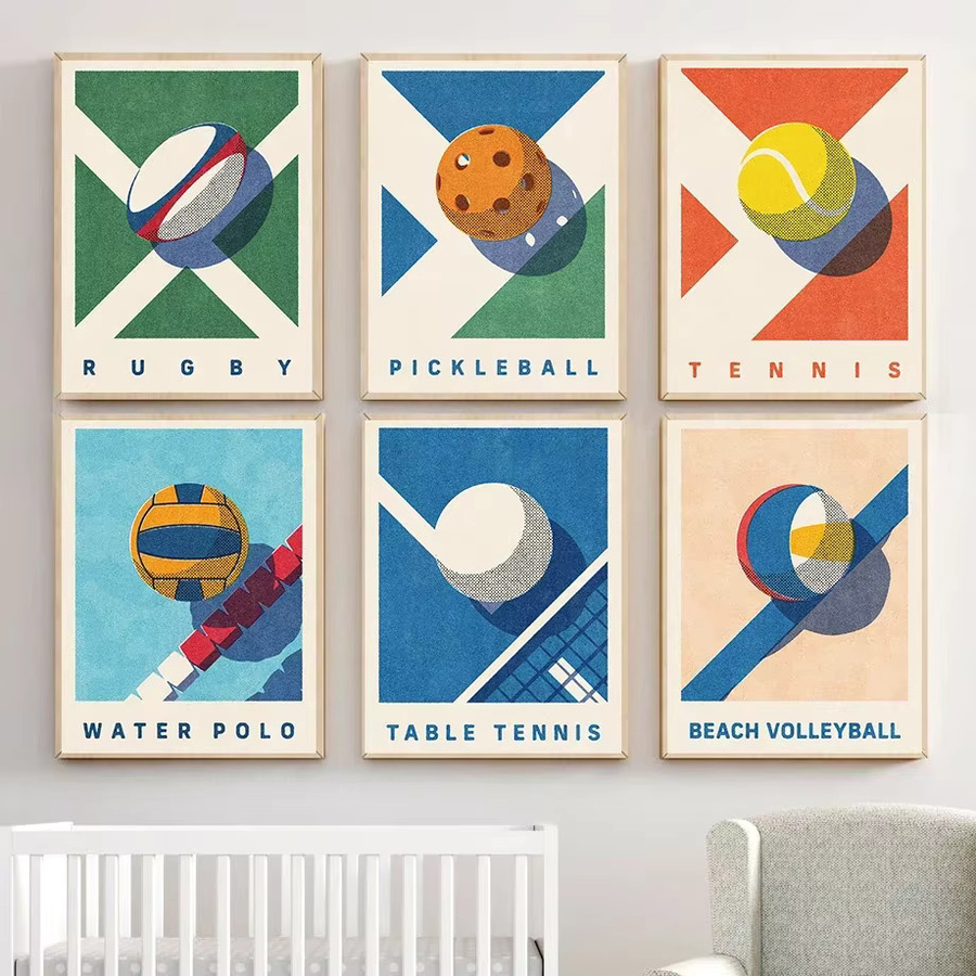 Minimalistisches Leinwand-Poster von Potdemiel mit abstrakten Sportbällen für Rugby und Basketball in Mehrfarbig - Bild 2