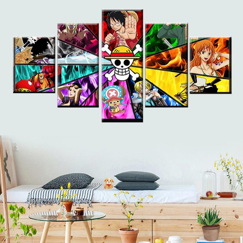 iaidegou-2 One Piece Anime Wandkunst Leinwand-Poster in 5 Panels, modernes HD-Druck-Gemälde ohne Rahmen, Multicolor, B/H: 20 x 35 cm (2 Stück), 20 x 45 cm (2 Stück), 20 x 55 cm (1 Stück) - Bild 3