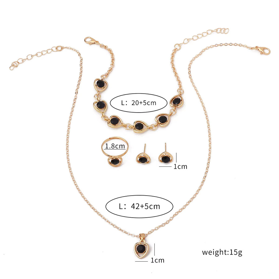 5-teiliges Schmuck-Set, Herzförmig, Schwarz, Kristall, Damen - Bild 3