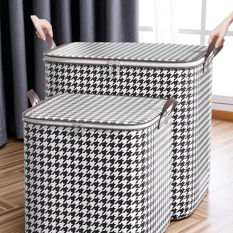Nordic Aufbewahrungsbox aus Vlies in Schwarz mit Hahnentritt-Muster - Bild 2